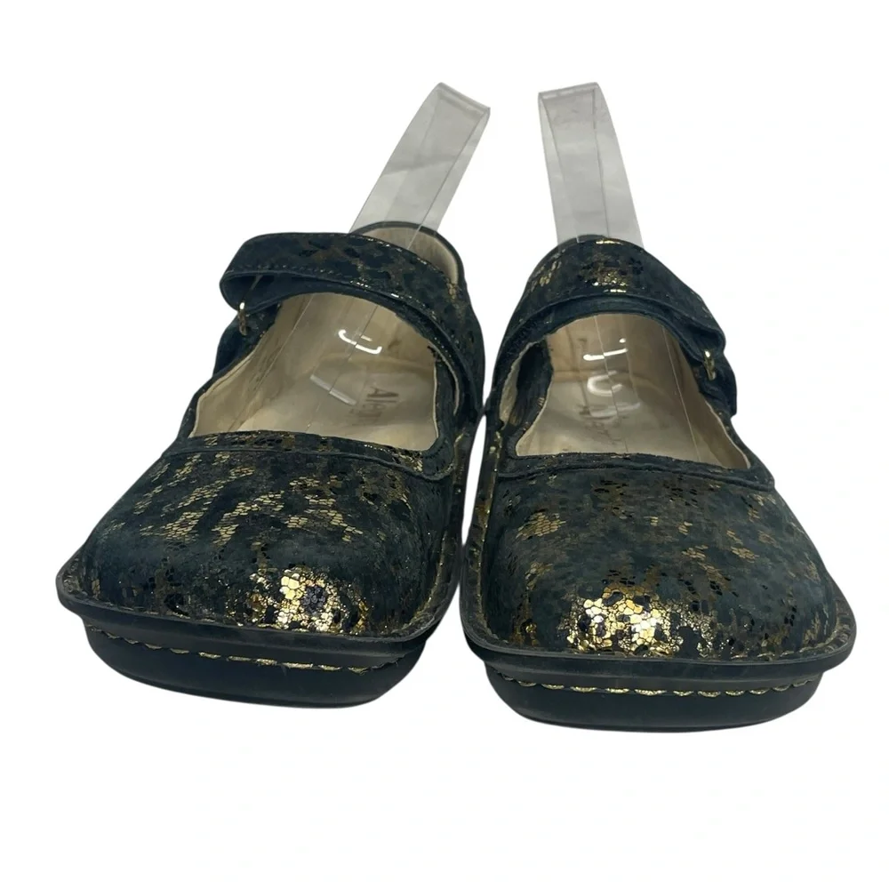 Alegria 39 Belle Glammo gold and black suede Mary Janes - Picture 2 of 9